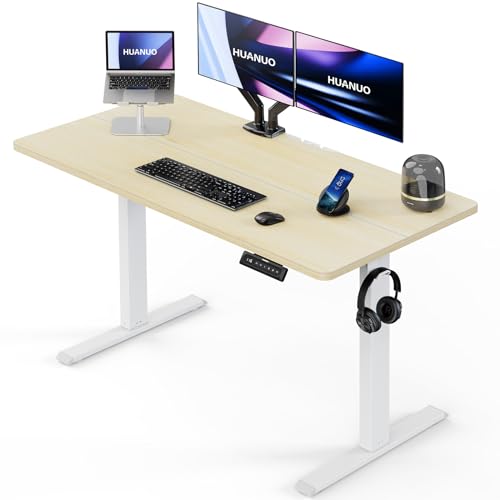 HUANUO Electric Standing Desk, 40 x 24 Inch Sit Stand up Desk with Cable Management, Splice Board, Natural