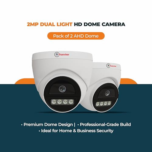 Image of Trueview 2MP Dual Light HD Dome Wired CCTV Camera with Built-in Mic | Works with DVR (TVI /AHD /CVI /CVBS) | All Time Color Vision, 3.6mm Lens, 20M IR, 15M White LED | H.265 Compression (Pack of 2)