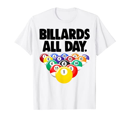 Billiards All Day Shirt Cool Billiard Ball Tee Hombres Pool Love Camiseta