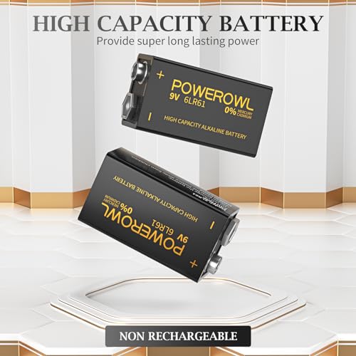 POWEROWL 9V Alkaline Battery - Pack of 8, High Capacity 9 Volt Batteries, Long Lasting, Smoke Alarm Detectors, Remote Control Car