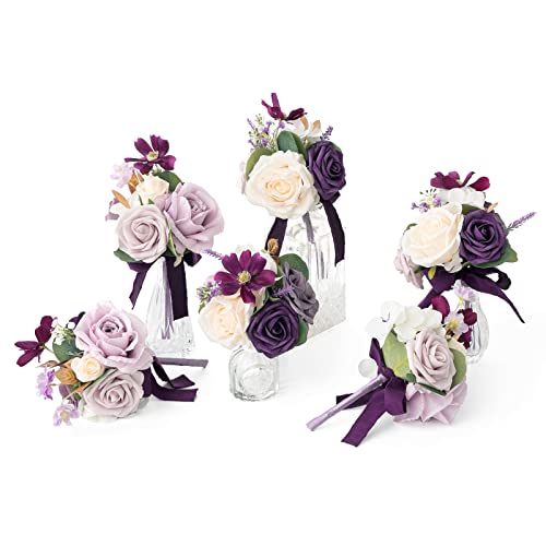 Ling's Moment Wedding Flowers Mini Bridesmaid Bouquets Set Of 6 Pre-Made Small Floral Wedding Centerpieces - Lilac & Gold #TOP13