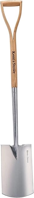 Kent & Stowe Stainless Steel Digging Spade, Traditionally-Styled Garden Spade with Extended Shank and Large Tred, All Year Round Garden Tools Made from Stainless Steel and Ash Wood