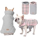 SOFT & WARM DOG JACKET : Couche intérieure douce et chaude, imperméable et coupe-vent polyester couche extérieure. La veste d'hiver double face pour chien fournit différents styles pour votre choix. Le côté à carreaux rend votre chien / chat élégant à Noël, le côté uni peut être un vêtement imperméable. .