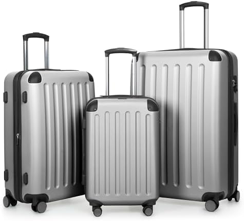 HAUPTSTADTKOFFER Spree - 3er Kofferset, TSA, Trolley-Set, Rollkoffer, Reisekoffer, (S, M & L), Silber