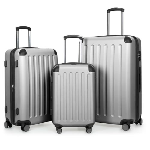 HAUPTSTADTKOFFER Spree - 3er Kofferset, TSA, Trolley-Set, Rollkoffer, Reisekoffer, (S, M & L), Silber