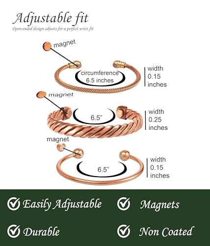Image of Touchstone copper bracelets | gift for men women |adjustable 100% pure solid real magnetic jewelry | handmade bracelet set combo | rope braided tibetan bangles.