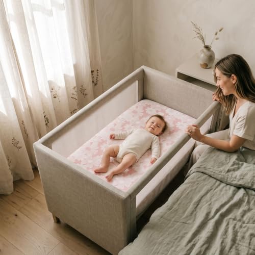 Image of Gllquen Baby 3-Pack Muslin Cotton Bassinet Sheets, 33 inchx20 inch Bedside Sleeper