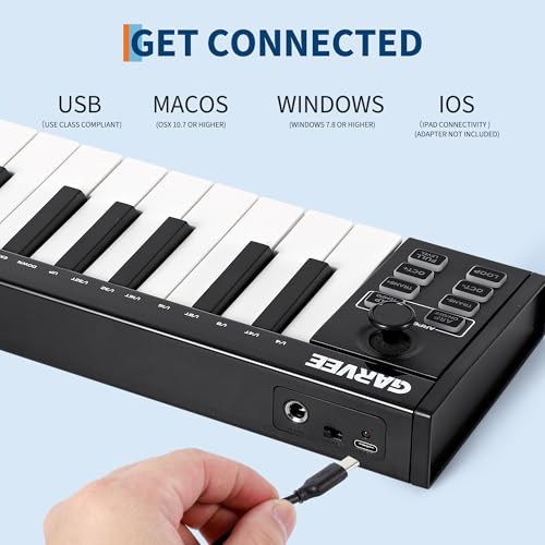 Image of Senfot 25 Key MIDI Keyboard with DAW Integration, USB MIDI Keyboard Controller with Semitone transpose, ARP Auto-Accompaniment, and Velocity Control, Perfect for Professional Music Production, Black