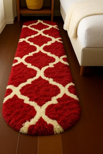 Image of Fluffy Silky Micro Fiber Polyster Carpet /Runner for Bedroom, Study Room, Playing Room, Guest Room ETC. 5x7 feet Feet, (Red and Ivory M II)