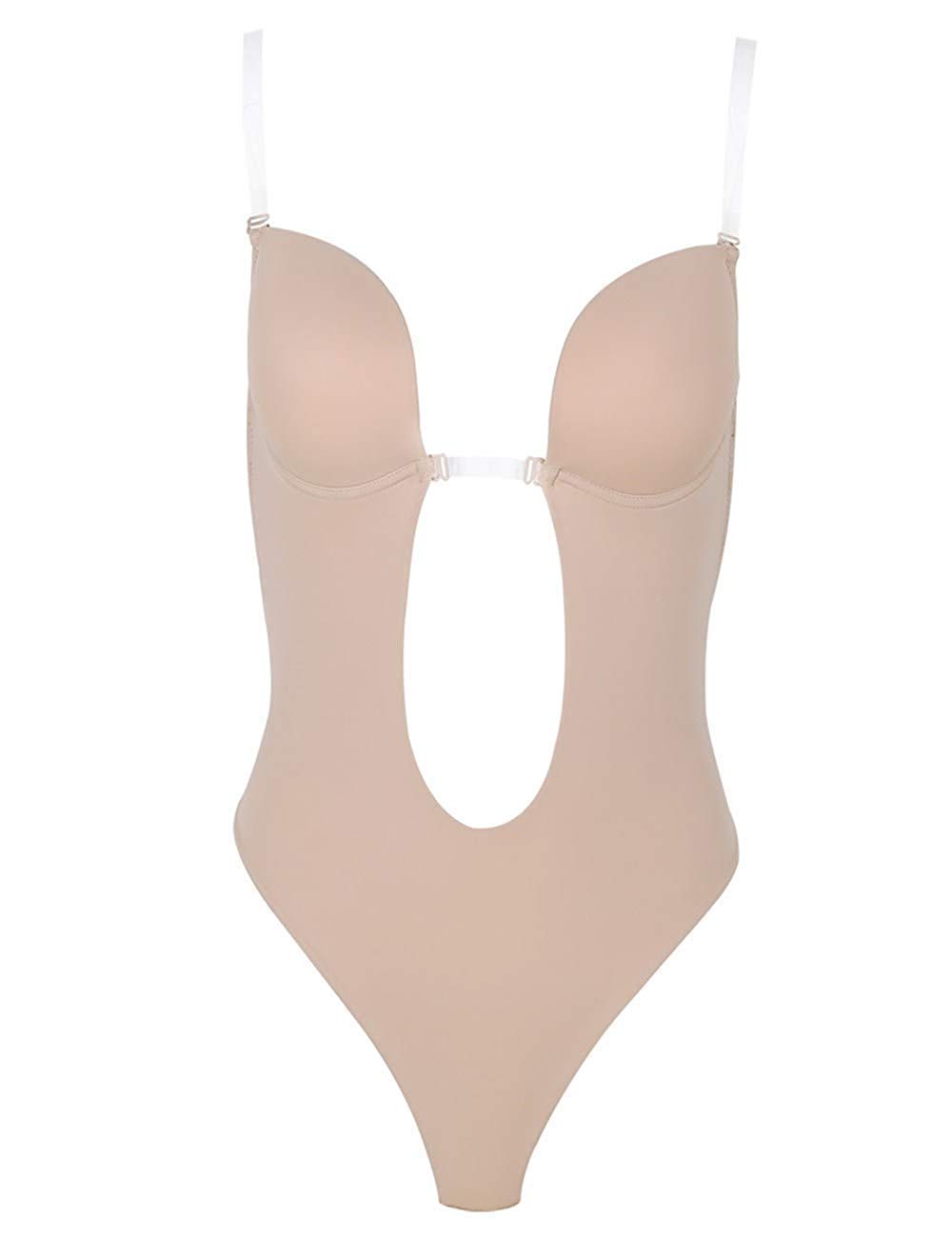 Peonnytwomens Plunging V Neck Clear Straps Bodysuit Backless Body