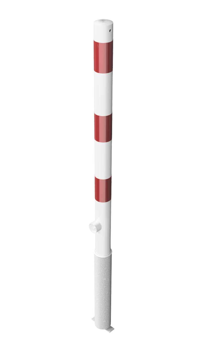 Absperrpfosten 2-er Set, herausnehmbar per Dreikantverschluss, zum Einbetonieren, aus Stahlrohr Ø 60x2,5 mm, feuerverzinkt + weiß beschichtet, selbsteinrastende Verriegelung, Überflur 900 mm, ohne Öse