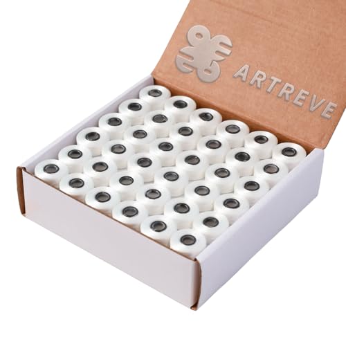ARTREVE Prewound Bobbins 144pcs White Style L Sideless with Magnetic Core High Tenacity Polyester Filament 70D/2 Embroidery Bobbins 142 Yards