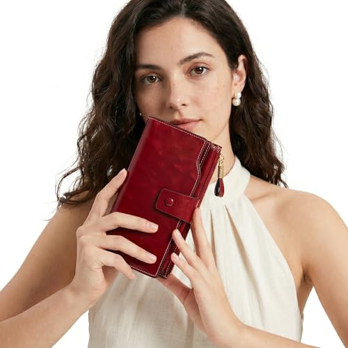 Image of YALUXE Women's Real Leather Wallet RFID Protect 21 Card Slots Phone Pocket