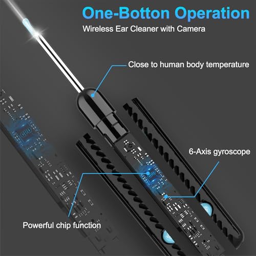 ear wax removal tool camera - ear wax removal kit - ear cleaner with camera - 1080p hd ear camera with 6 ear spoon - christmas gifts for women - ear cleaner for ios amp android deep black