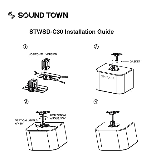 Sound Town 2-Pack Adjustable Ceiling Mount Speaker Brackets With Swivel, 30-Degree Tilt Adjustment (Stwsd-C30-Pair) #TOP4