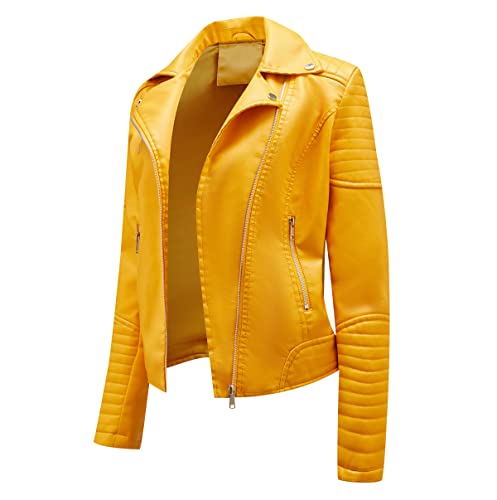 Blouson Simili Cuir Femme Veste Simili Cuir Faux Leather Jacket Femme Veste Biker Blouson Motard Femme Veste Cintrée Imitation Cuir Oversize Femme PU Grande Taille...
