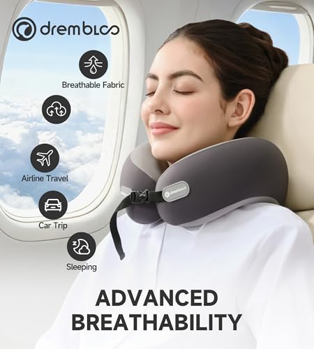 drembloo Neck Pillow Airplane, Premium Memory Foam Cooling Travel Pillows for Sleeping, Adjustable Flight Sleep Pillow with Comfortable Breathable Cover, Portable Plane Accessories — view 3
