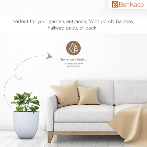 Image of BonKaso 8 Inch Jaguar Round Plant Pots | Highly Durable & Lightweight Polymer Planter for Indoor & Outdoor Use | Flower Pot (Gamla /Gamale) for Home, Office, Garden, Living Room & Balcony (White)
