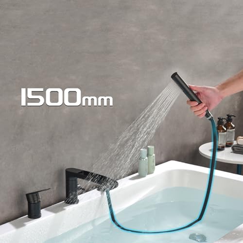 Robinet mitigeur de baignoire cascade gris design 3 trous avec douchette - 5