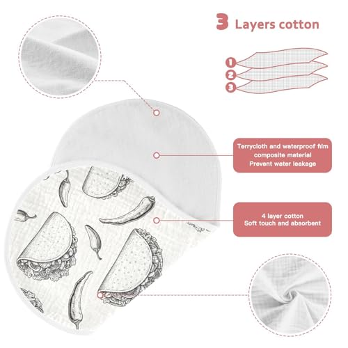 2 Pack Muslin Burp Cloths Taco Pepper White Cotton Baby Burp Cloths Ultra Absorbent Soft Thick Burping Cloth for Baby Boys Girls 22"x11"3