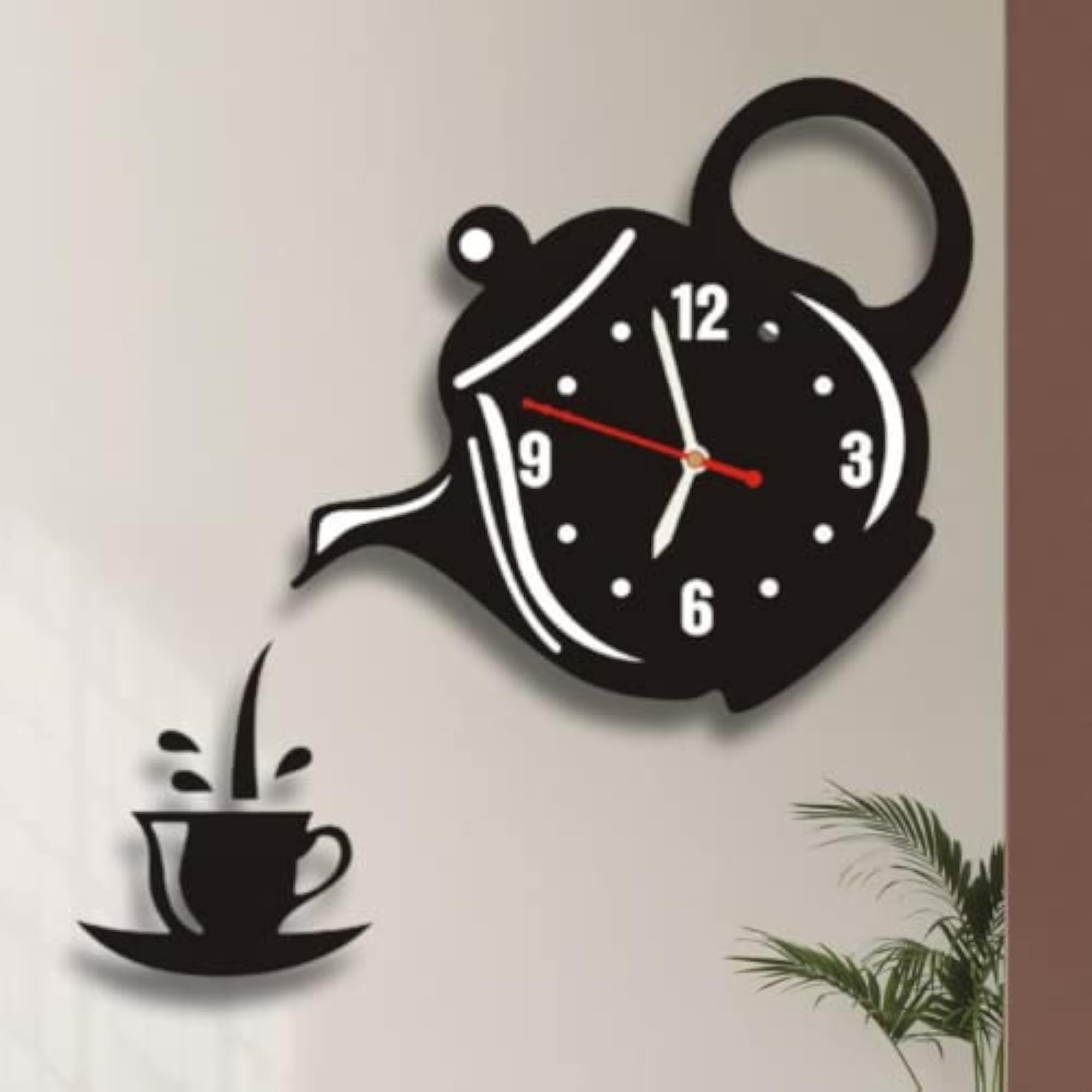Cup Kettle Design Wooden Wall Clock