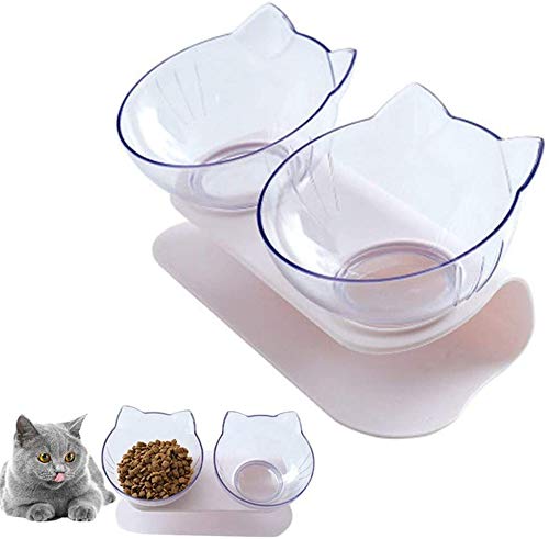 HFTDouble Cat Bowl with Raised Stand, Clear