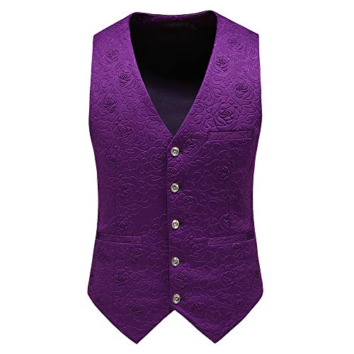 UNINUKOO Mens 3 Piece Suit Jacquard Floral Shawl Lapel Fancy Suits for Men Wedding Party Prom Tuxedo Suit Set US Size 38 Purple4