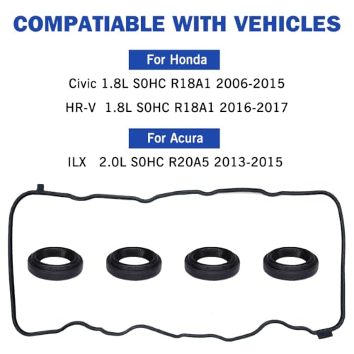 Image of VS50741R Engine Valve Cover Gasket Set for Honda Civic Honda HR-V 1.8L L4 2006 2007 2008 2009 2010 2011 2012 2013 2014 2015 2016 2017, for Acura ILX 2.0L 16V 2013-2015, Replace 12341RNAA01 VS50741R