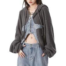 CEINOM Y2k Grunge Womens Sweater Zip Up Cardigan Crop Knitwear Star Hooded Hip Hop Kint Autumn Oversize Hoodie