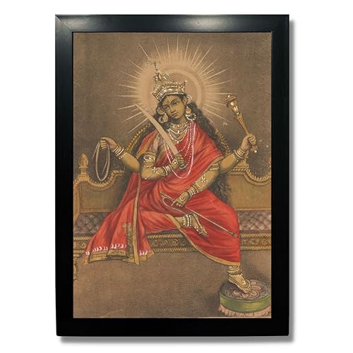 Image of Kagaz Kala - Vintage Art Prints - Hindu God Photos with Frames For Pooja Room Bedroom Living Room Decor Gifts Framed (Goddess Matangi)
