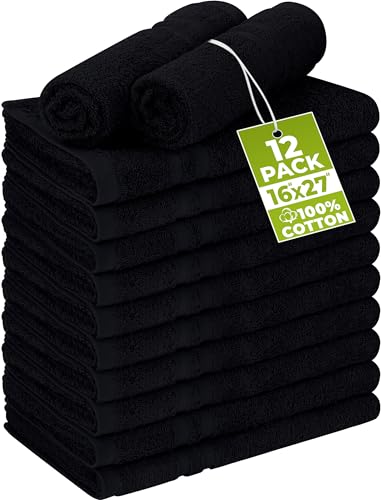 Utopia Towels Lot de 12 Serviettes de Salon en Coton résistantes à l'eau de Javel (40,6 x 68,6 cm) – Serviettes de Sport sans Danger pour l'eau de Javel – Noir