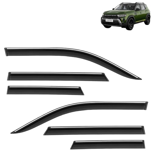 Image of KINGSWAY Accessories Chrome Lining Door Visor Only Compatible with Renault Duster (Year 2026 Onwards) All Model, Premium Chromeline Unbreakable Car Rain Guard Side Rear Wind Deflectors, Set of 6 Pcs