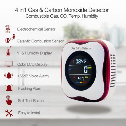 Carbon-Monoxide-and-Natural-Gas-Detector-Plug-in-Wall-WESHLGD-Combination-Carbon-Monoxide-and-Gas-Detector-4-in-1-CO-and-Gas-Detector-for-HomeKitchenCO-Gas-Alarm-with-Temperature-Humidity