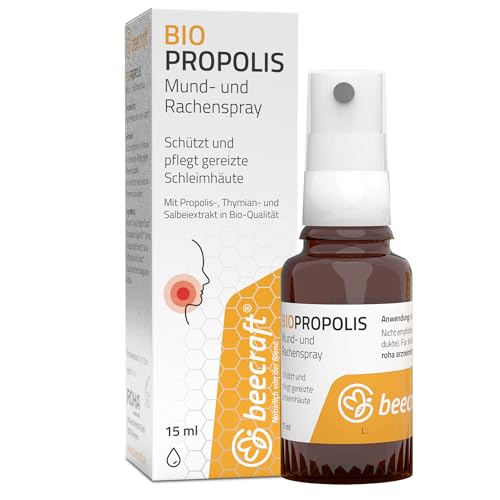 beecraft BIO Propolis Mund-, Hals- und Rachenspray + Thymian & Salbei | Halsspray | pflegt gereizte Schleimhäute | wohltuend bei Husten, Heiserkeit oder Schluckbeschwerden | BIO-Imker-Qualität
