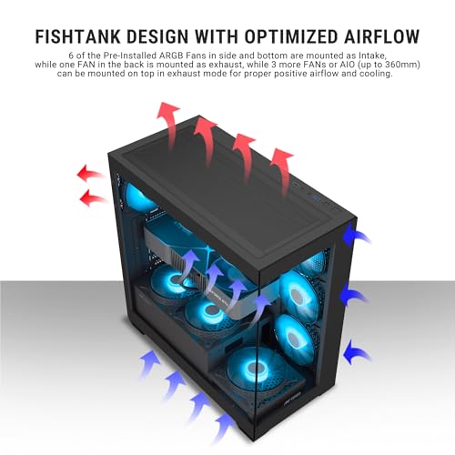 Image of Ant Esports Crystal X7 ATX Computer Case /Gaming Cabinet with Type-C - Black | Support ATX, Micro-ATX, Mini-ITX | Pre-Installed 3 M /B Plate Fans, 2 PSU Shroud Fans, 1 Bottom & 1 Rear Fan