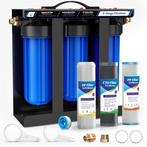 RV Water Filter System,5-Stage Water Filtration for Rvs and Campers, 0.01 Micron Filters Out Sediments, Chlorine, Vocs, Heavy Metals, Odors for Travel Trailers, Boats, 1" Inlet/Outlet