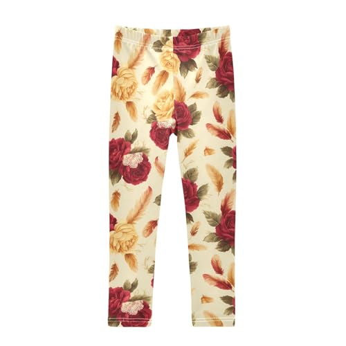 Rose Feather Girls Leggings Ultra Soft Compression Yoga Gym Pants for Kids 4-10T
