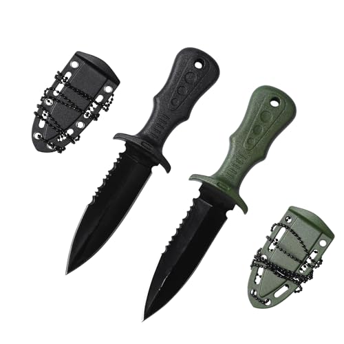 Pumwoy 2 Piezas Cuchillo de Cuello, 3Cr13 Acero, Mini Cuchillo de Hoja Fija con Funda y Cadena de Bolas, CuchilloBushcraft para Supervivencia, Camping, Senderismo