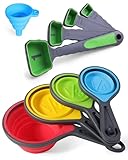 Measuring Cups and Spoons set, Collapsible Measuring Cups, 8 piece Measuring Tool Engraved Metric/US Markings for Liquid & Dry Measuring, Space Saving, BPA Free Silicone, Colorful