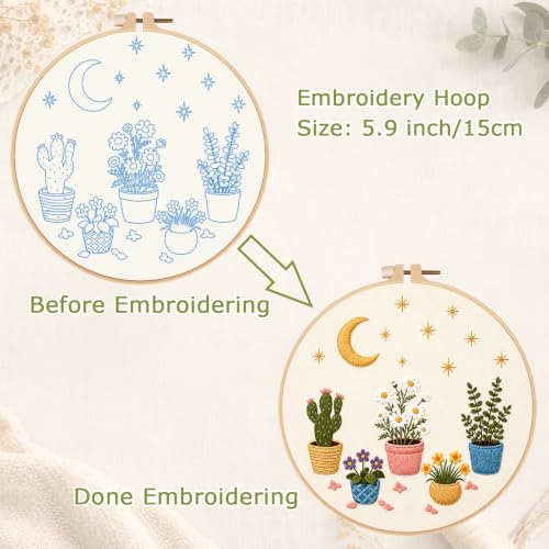 Image of Nuberlic Potted Plant Embroidery Kit for Beginners