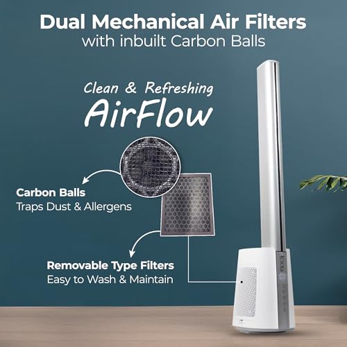 Image of Tesora Aero Stream Tower Bladeless Fan 40 inch With Digital Touch And Remote Control | 120 Oscillation | 12 Speed Settings | 12 Hour Timer (White) (Aero Stream)