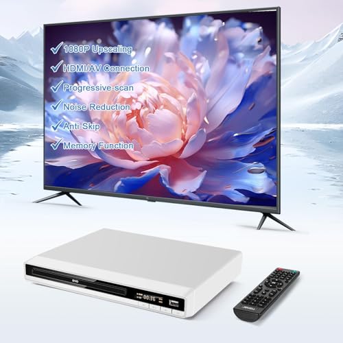 HDMI-DVD-Player, Regionenfreier DVD Spieler für Fernseher, HD 1080P DVD-Player HDMI mit USB-Eingang, Fehlerkorrektur, Compakt DVD-CD-Player unterstützt PAL/NTSC TV System (Weiß) – Bild 5