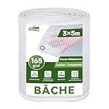COVALL Bâche Transparente Extérieur 3x5m Dimensions Finies, avec Oeillets, Haute Résistance 165 g/m² Armée, Imperméable, Idéale pour Serre, Jardin, Poulailler et Protection Balcon Contre la Pluie