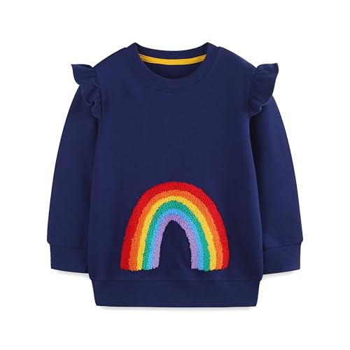 Image of QHKEPW Kids Jumper Rainbow 3-4 Years Girls Sweatshirt Toddler Top Long Sleeve Round Neck Cotton Casual Clothes T Shirt Blue