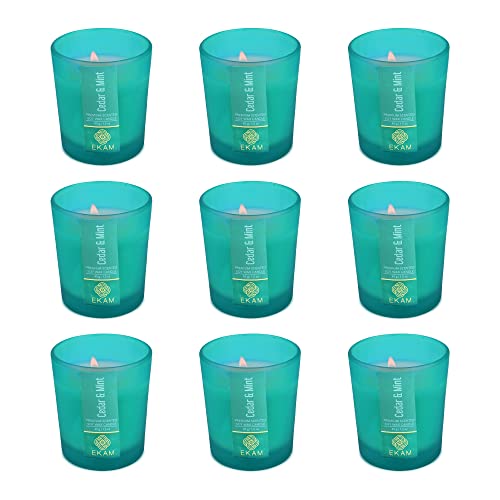 Image of EKAM Cedar & Mint Votive Soy Wax Scented Candle, 40 Grams, 10 Hours Burn Time| Long Lasting Premium Candles | Ideal for Home Decor | Gifting & Aromatherapy (Pack of 9)