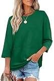 XIEERDUO Thanksgiving Day Shirts for Women Green 3/4 Length Sleeve Tops for Women Dressy Casual Blouses Christmas Shirts Slit Side Winter Clothing 2026 XL
