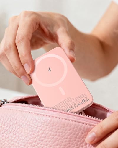 Image of AsperX Wireless Portable Charger, 10000mAh Magnetic Power Bank with Type-C Cable, 22.5W PD Fast Charging Output Portable Battery Pack for iPhone 17 /16 /15 /14 /13 /12 / All Series, Pink