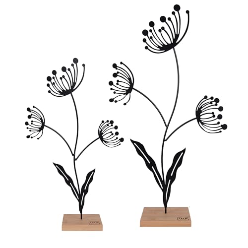 UNUS Deko Aufsteller Blume Silhouette Metall Moderne Wohn- und Gartendeko 2er Set Schwarz