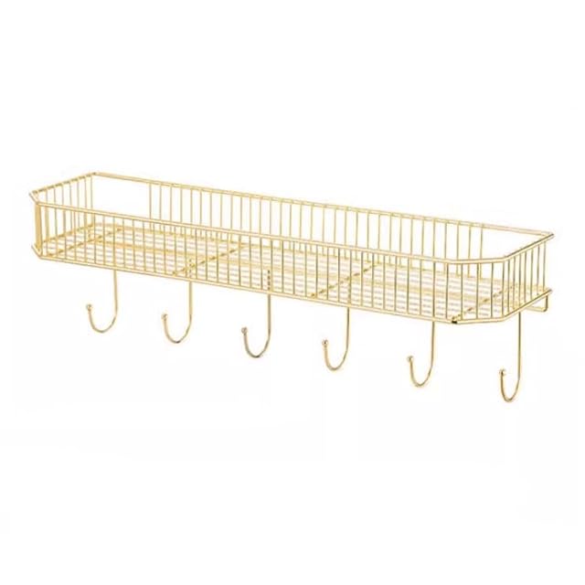 TXGJWRA Shower Caddy Wall Mounted Shelf Organizer with 5 Hooks Stainless Steel Floating Shelves for Bath and Kitchen