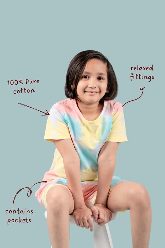 Image of Tweeny Mini Girls Cotton Night Suit | Sleepwear | Nightwear | Tie & Dye Summer Loungewear with Top and Shorts for Kids Girl (Pure Cotton)